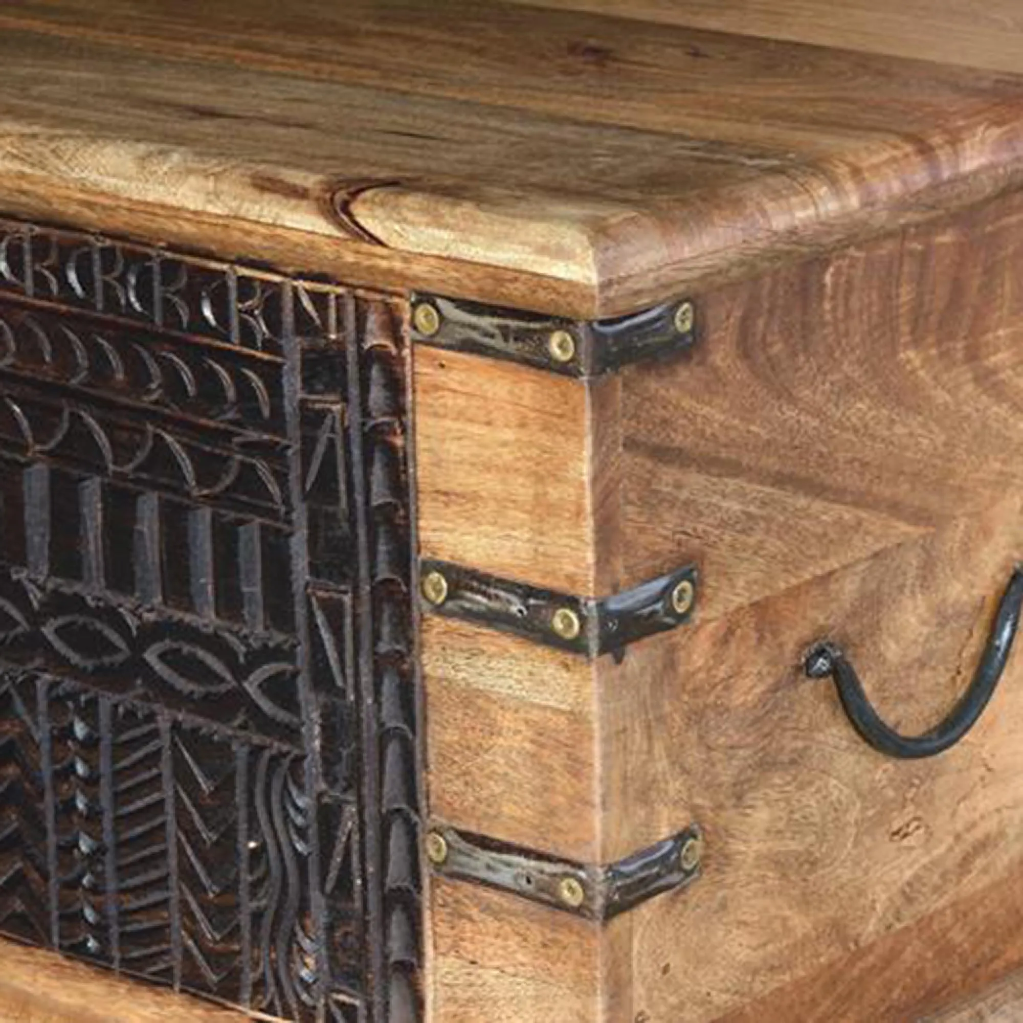 Hartheim Carved Storage Trunk - Mango Wood