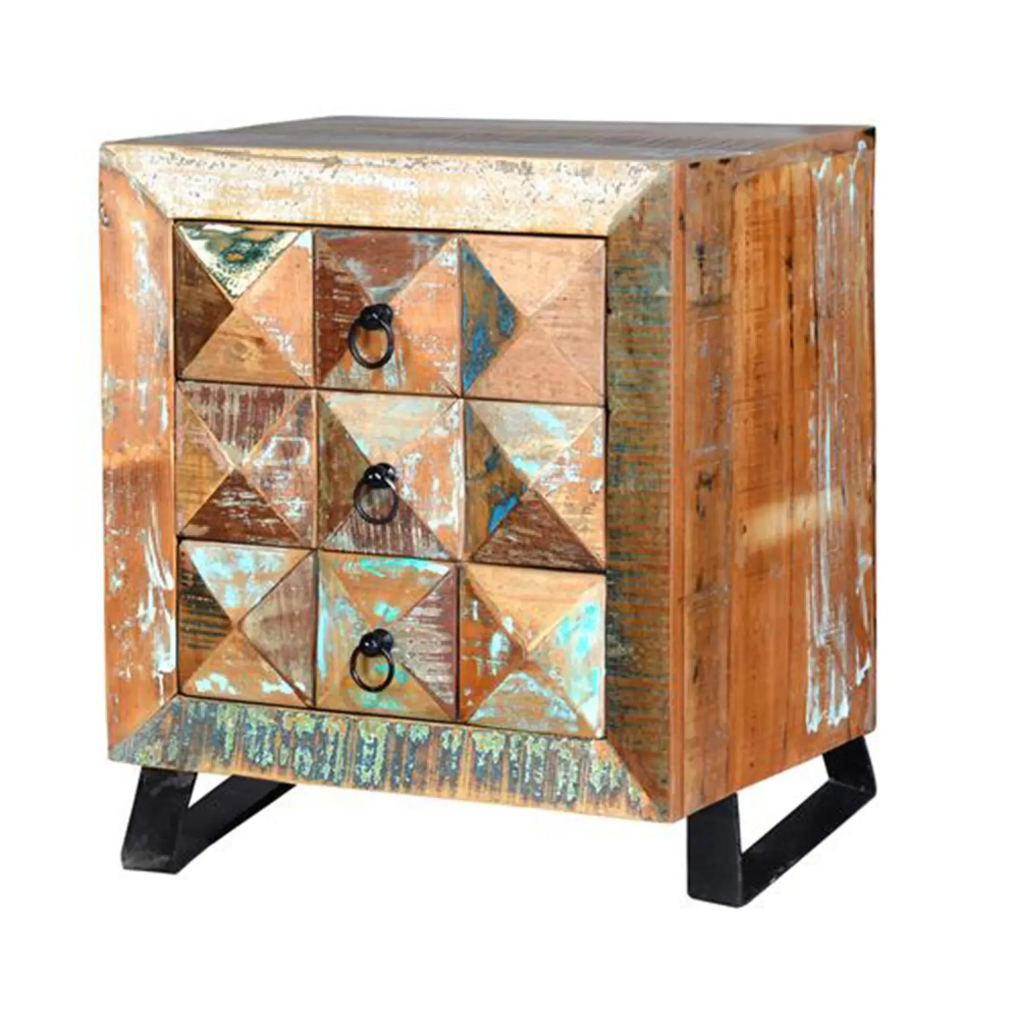 Hasley 3 Drawer Bedside Cabinet - Recycled Wood