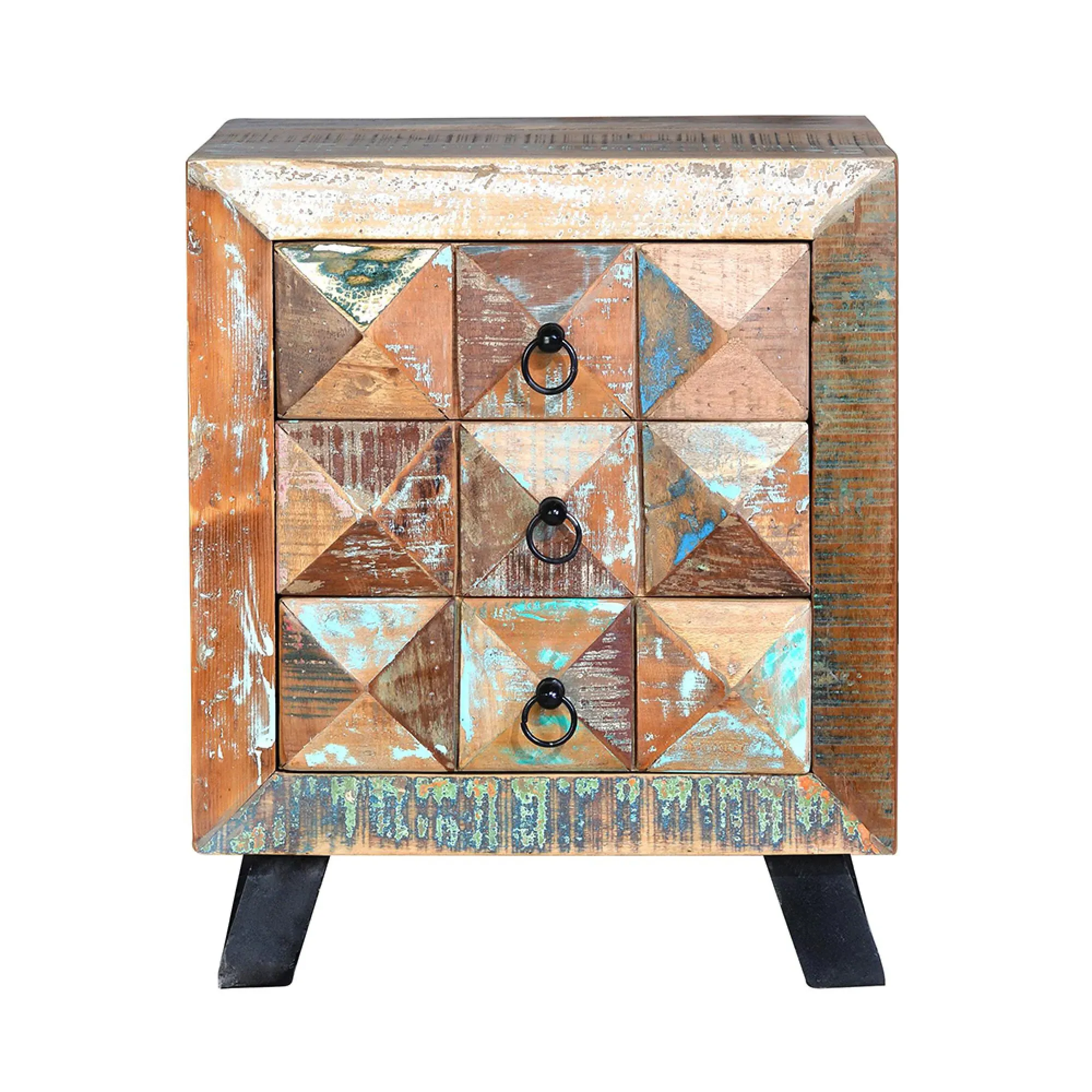 Hasley 3 Drawer Bedside Cabinet - Recycled Wood