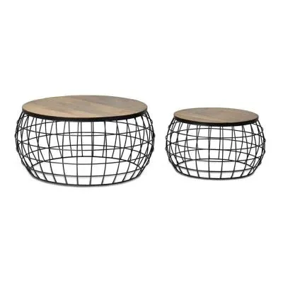 Hemagoma Round Coffee Table Set of 2 - Natural, Mango Wood