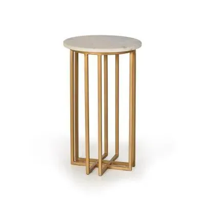 Himwa Round End Table - White, Marble image