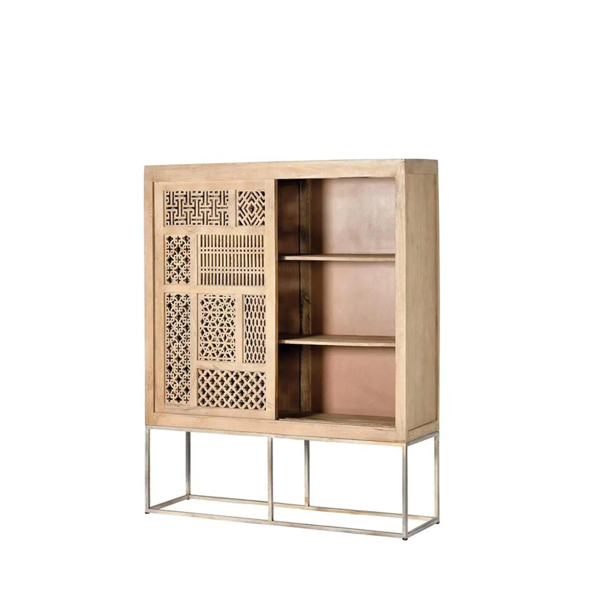 Hiram Carved 2 Door Hall Cabinet - Natural, Mango Wood