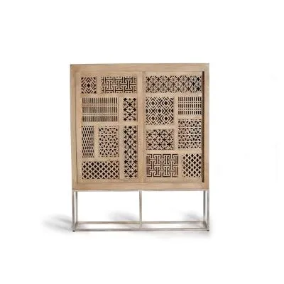 Hiram Carved 2 Door Hall Cabinet - Natural, Mango Wood