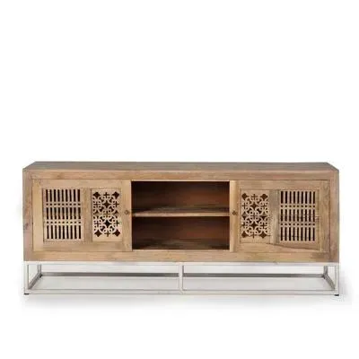 Hiram Carved 2 Door TV Unit - Natural, Mango Wood image