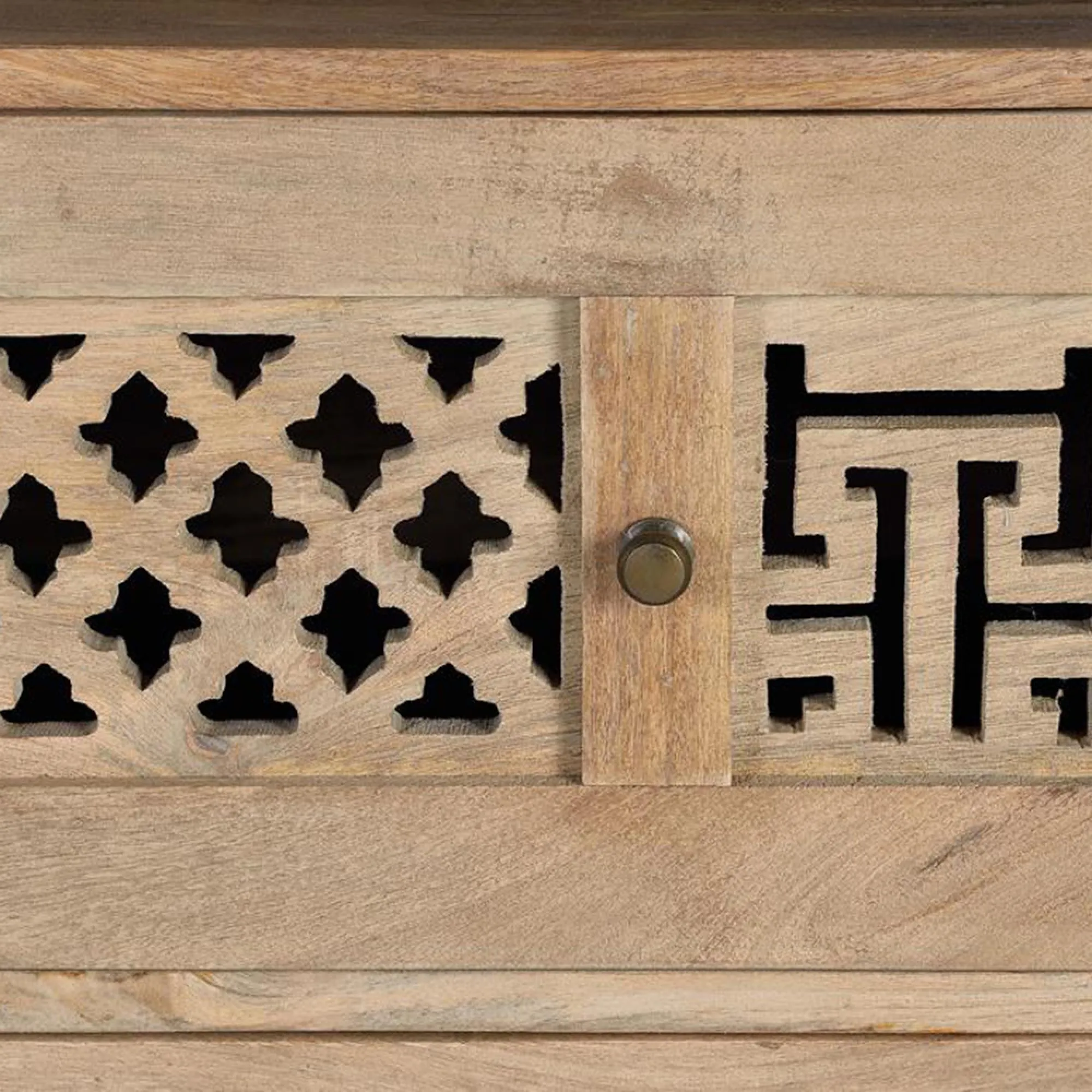 Hiram Carved 2 Drawer Tall Bookcase - Natural, Mango Wood