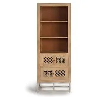 Hiram Carved 2 Drawer Tall Bookcase - Natural, Mango Wood