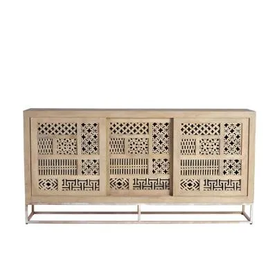 Hiram Carved Extra Large 3 Door Sideboard - Natural, Mango Wood image