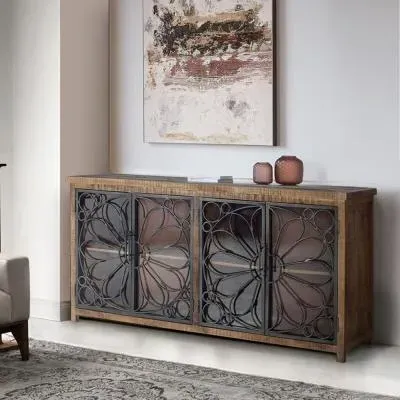 Hopkins 4 Door Sideboard - Natural and Grey, Mango Wood