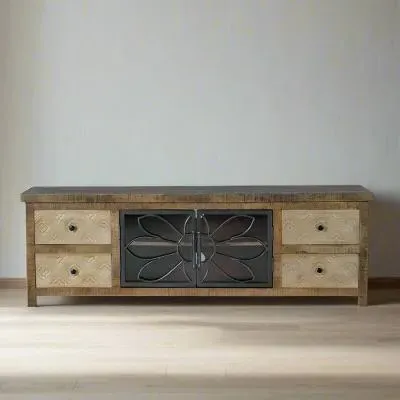 Hopkins Large TV Unit with Storage - Natural, Mango Wood