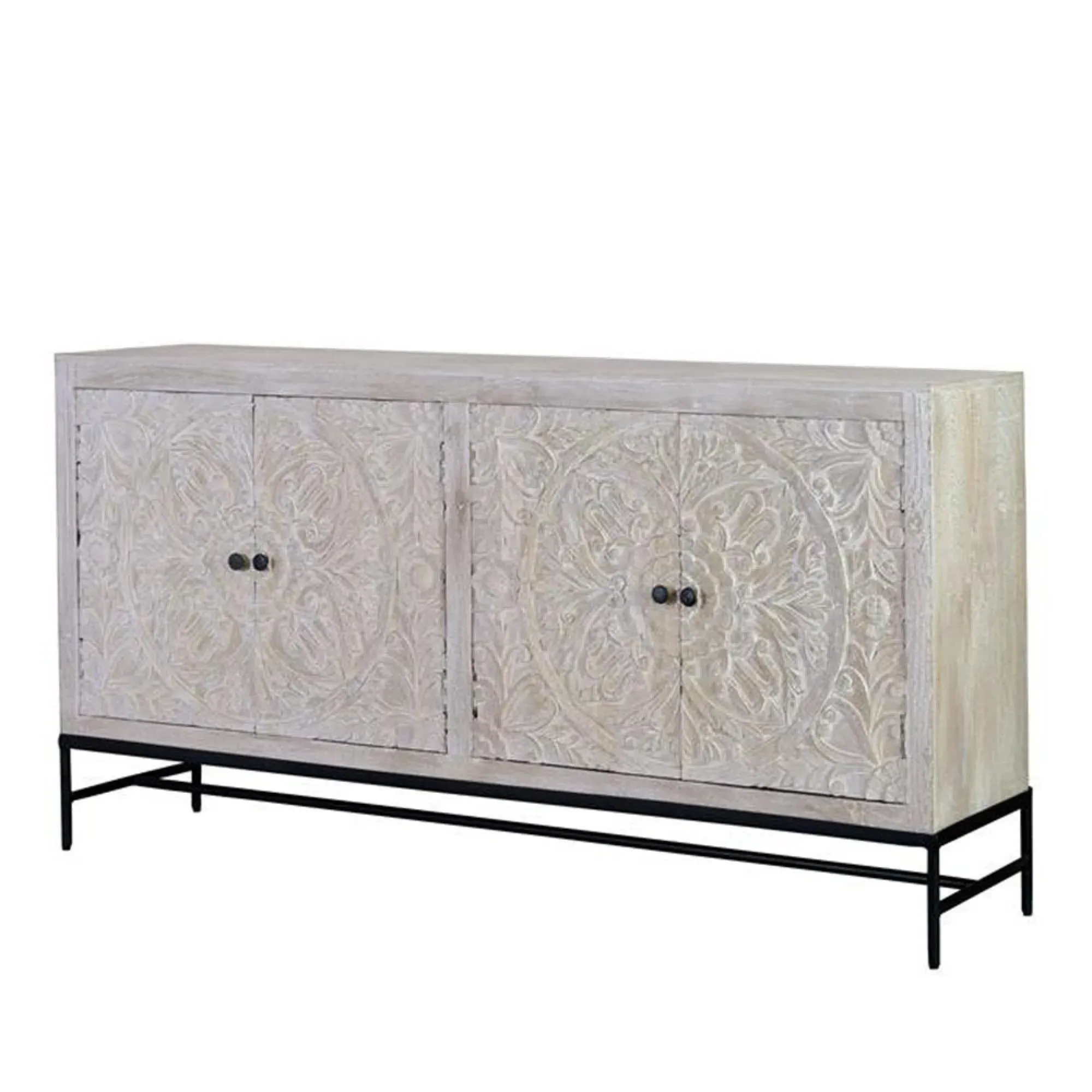 Hothova 4 Door Large Sideboard - Distressed White, Mango Wood