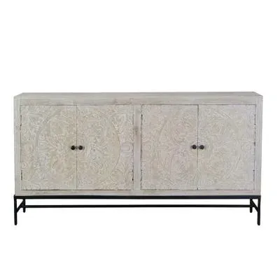 Hothova 4 Door Large Sideboard - Distressed White, Mango Wood image