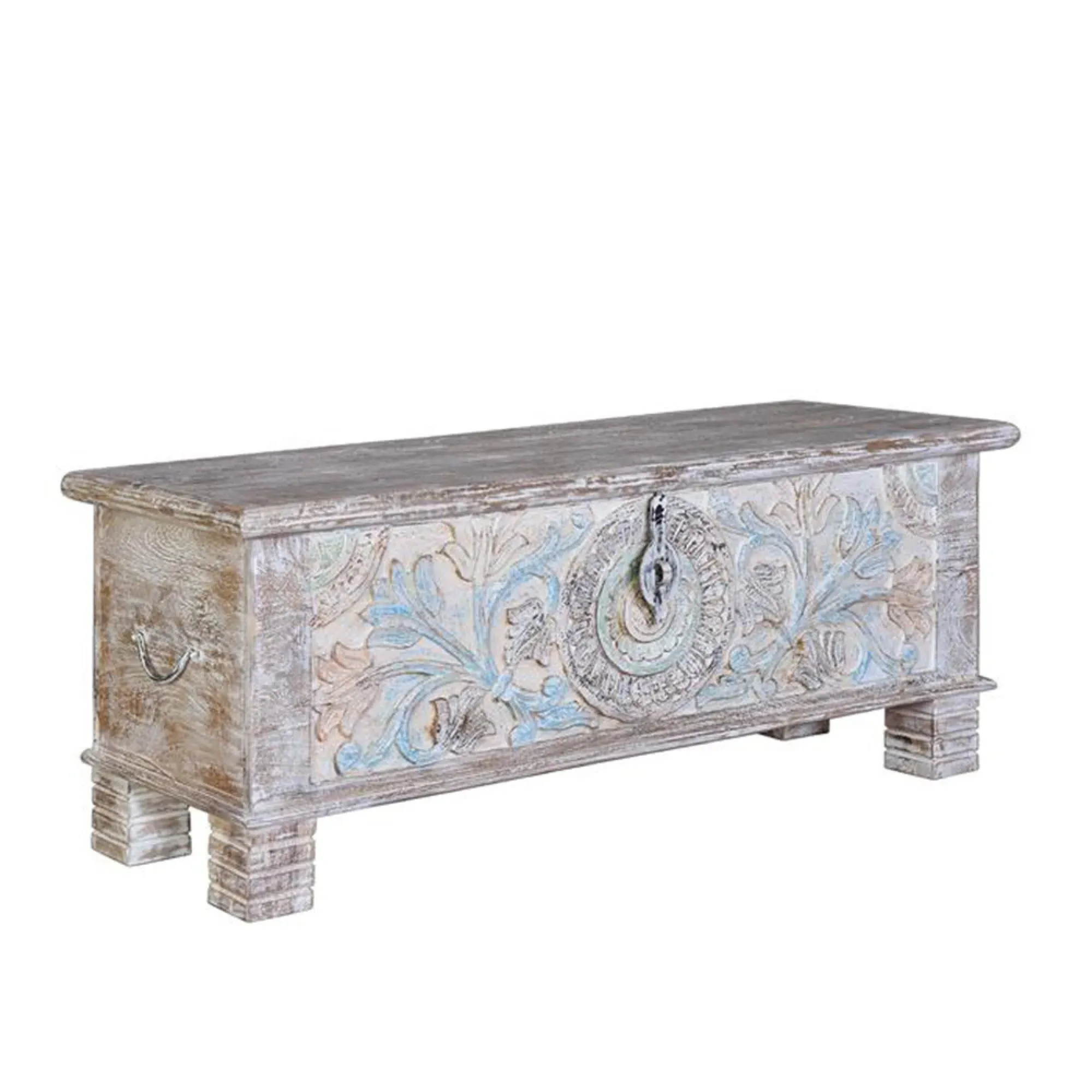 Innerbraz Carved Storage Trunk - White, Mango Wood