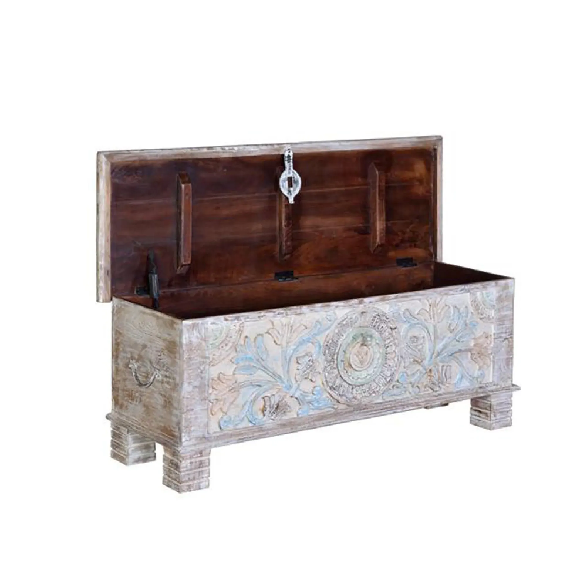 Innerbraz Carved Storage Trunk - White, Mango Wood