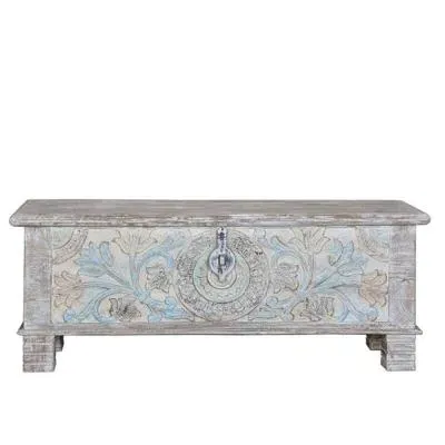 Innerbraz Carved Storage Trunk - White, Mango Wood