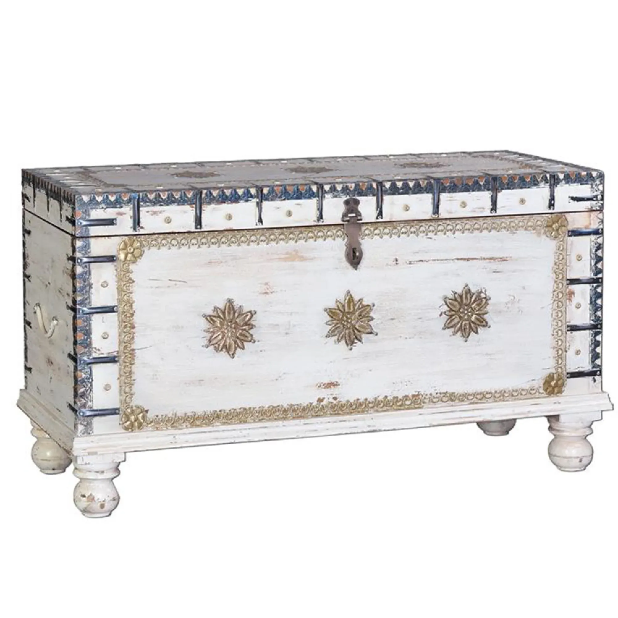 Irdning Storage Trunk - Aged White, Mango Wood