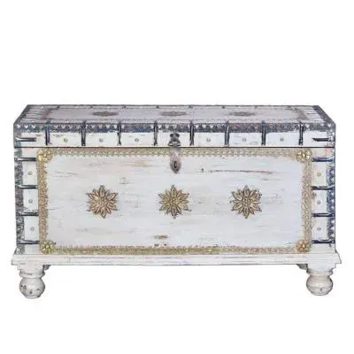 Irdning Storage Trunk - Aged White, Mango Wood image