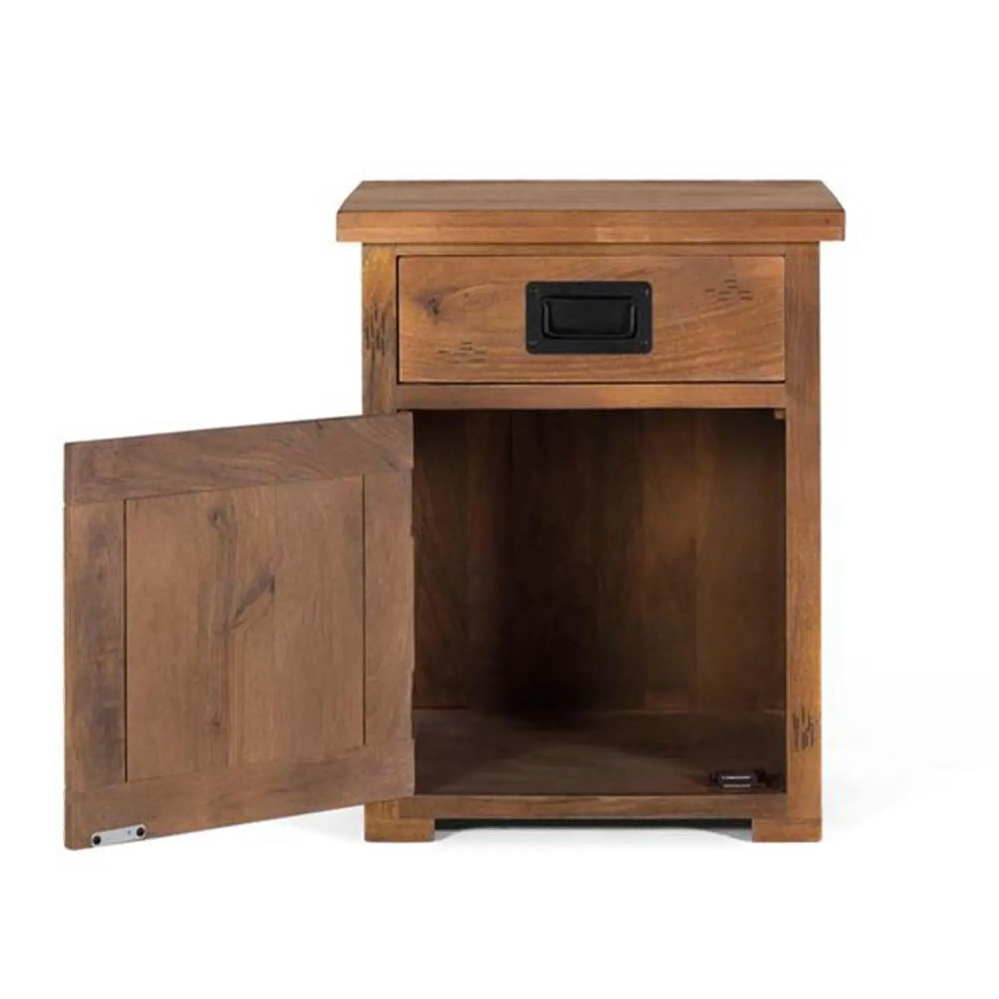 Iron Works 1 Door Bedside Cabinet - Natural, Mango Wood