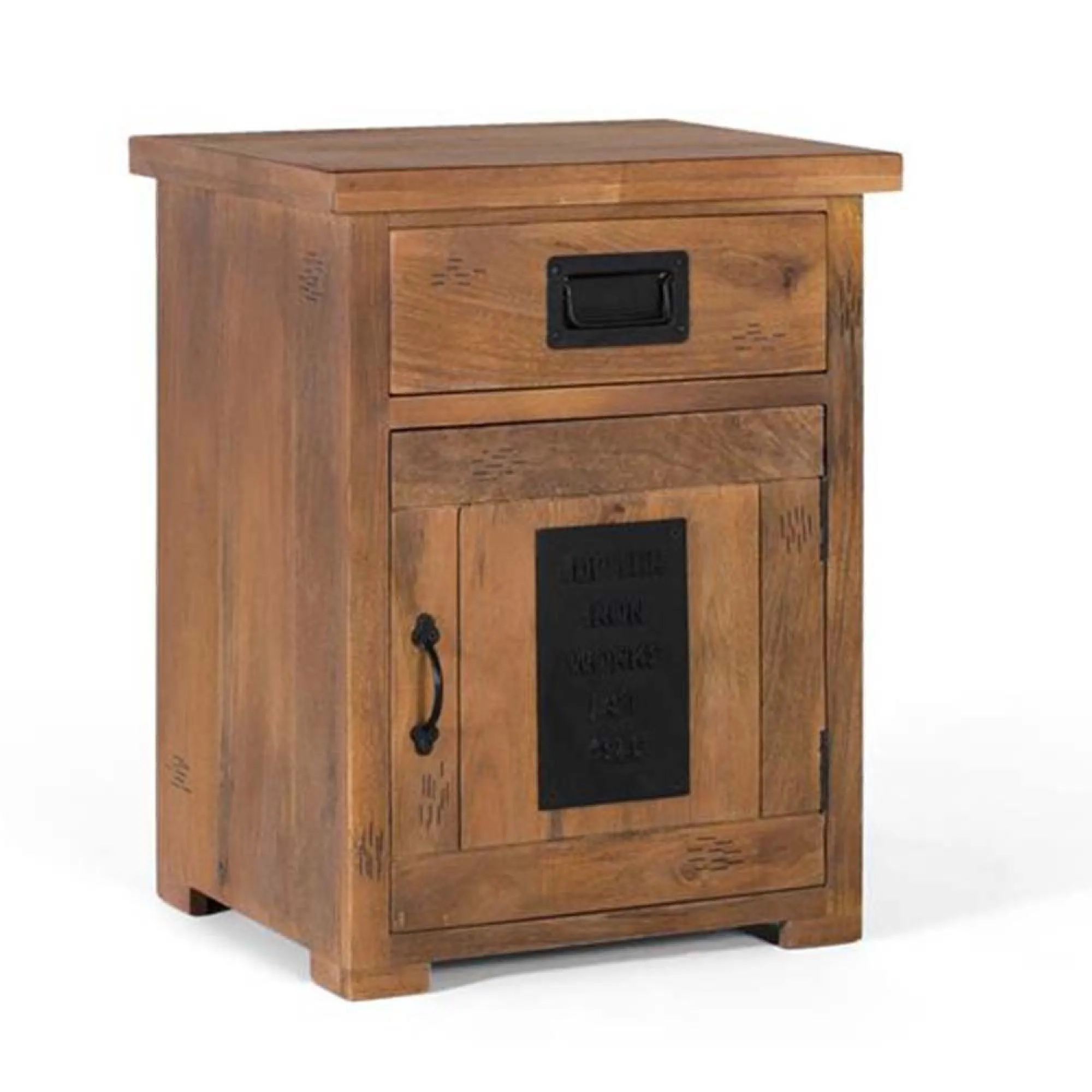 Iron Works 1 Door Bedside Cabinet - Natural, Mango Wood