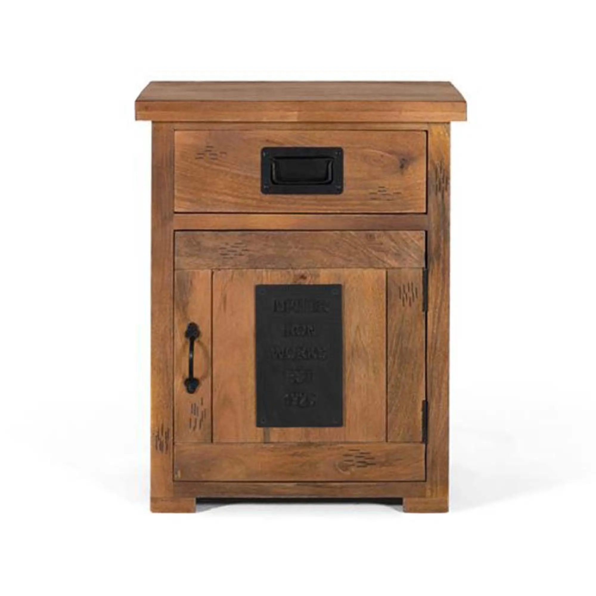 Iron Works 1 Door Bedside Cabinet - Natural, Mango Wood