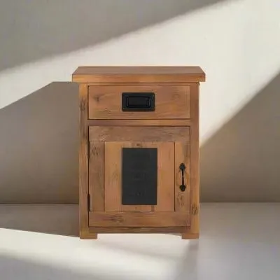 Iron Works 1 Door Bedside Cabinet - Natural, Mango Wood image