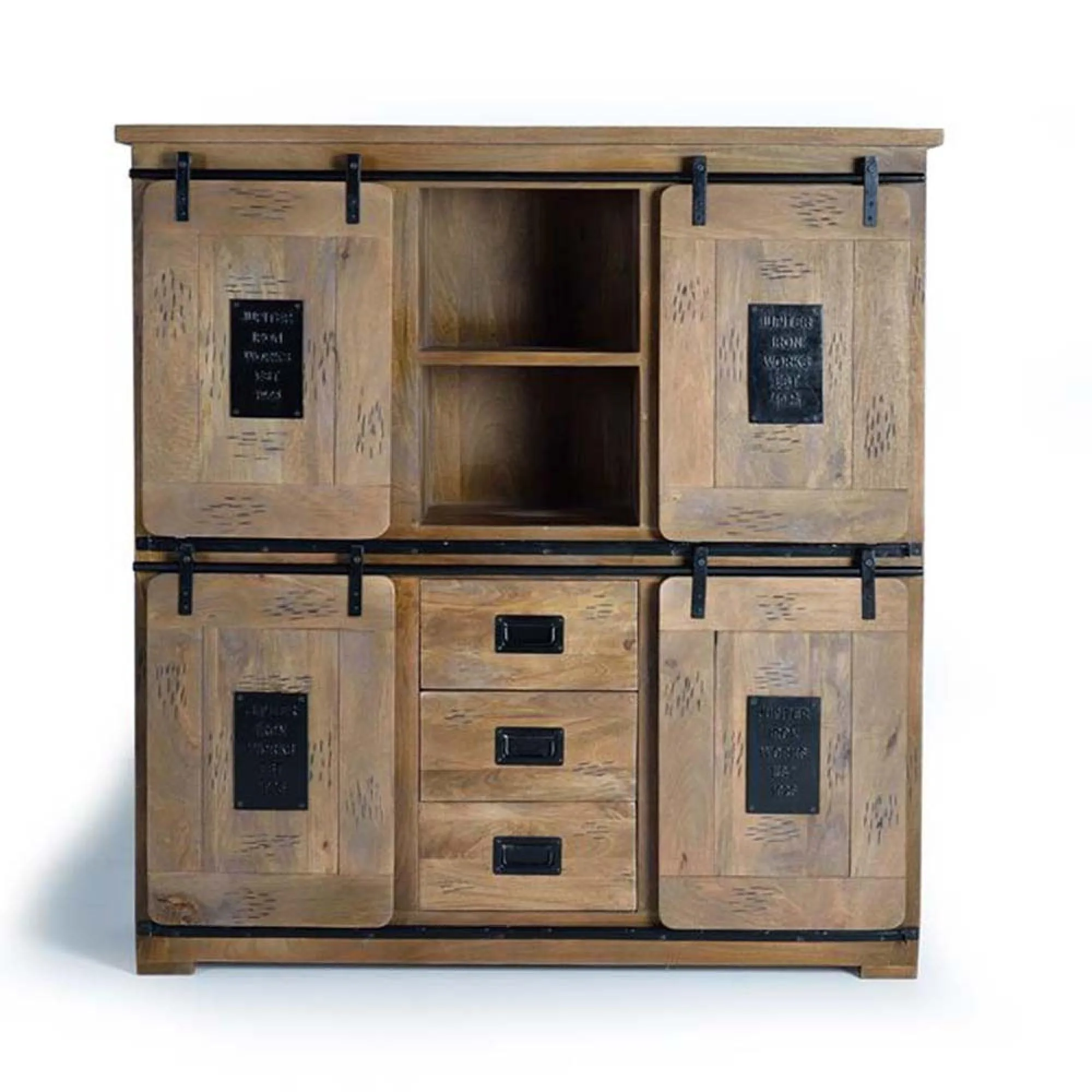 Iron Works 4 Door Cabinet - Natural, Mango Wood