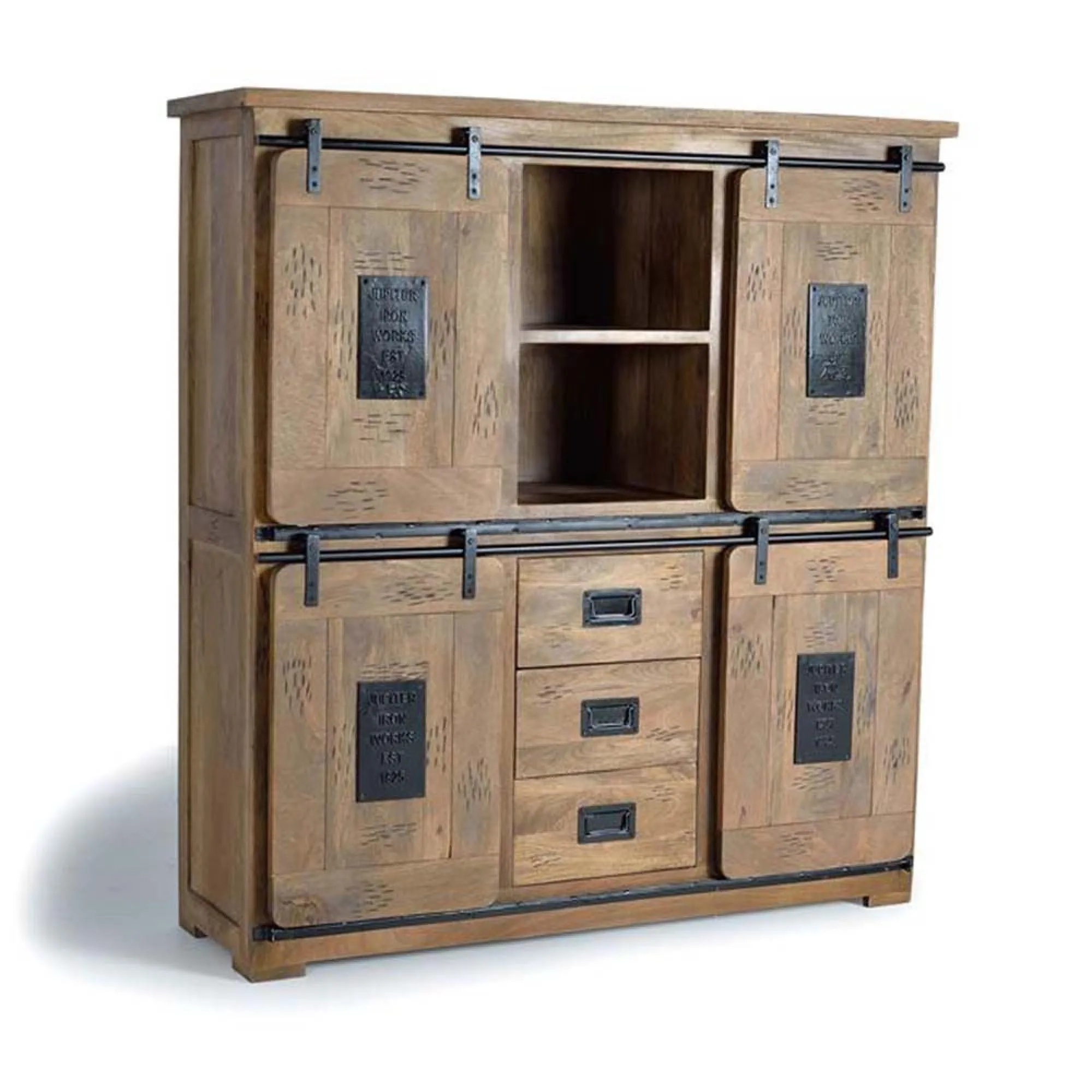 Iron Works 4 Door Cabinet - Natural, Mango Wood