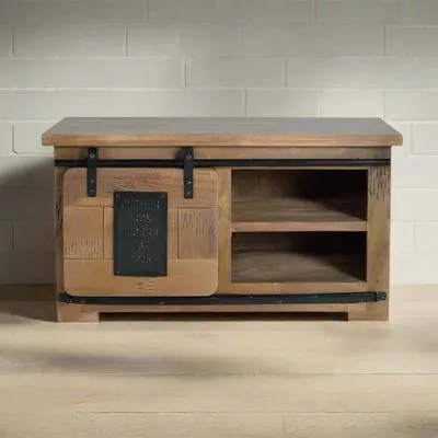 Iron Works Small TV Unit with Storage - Natural, Mango Wood image