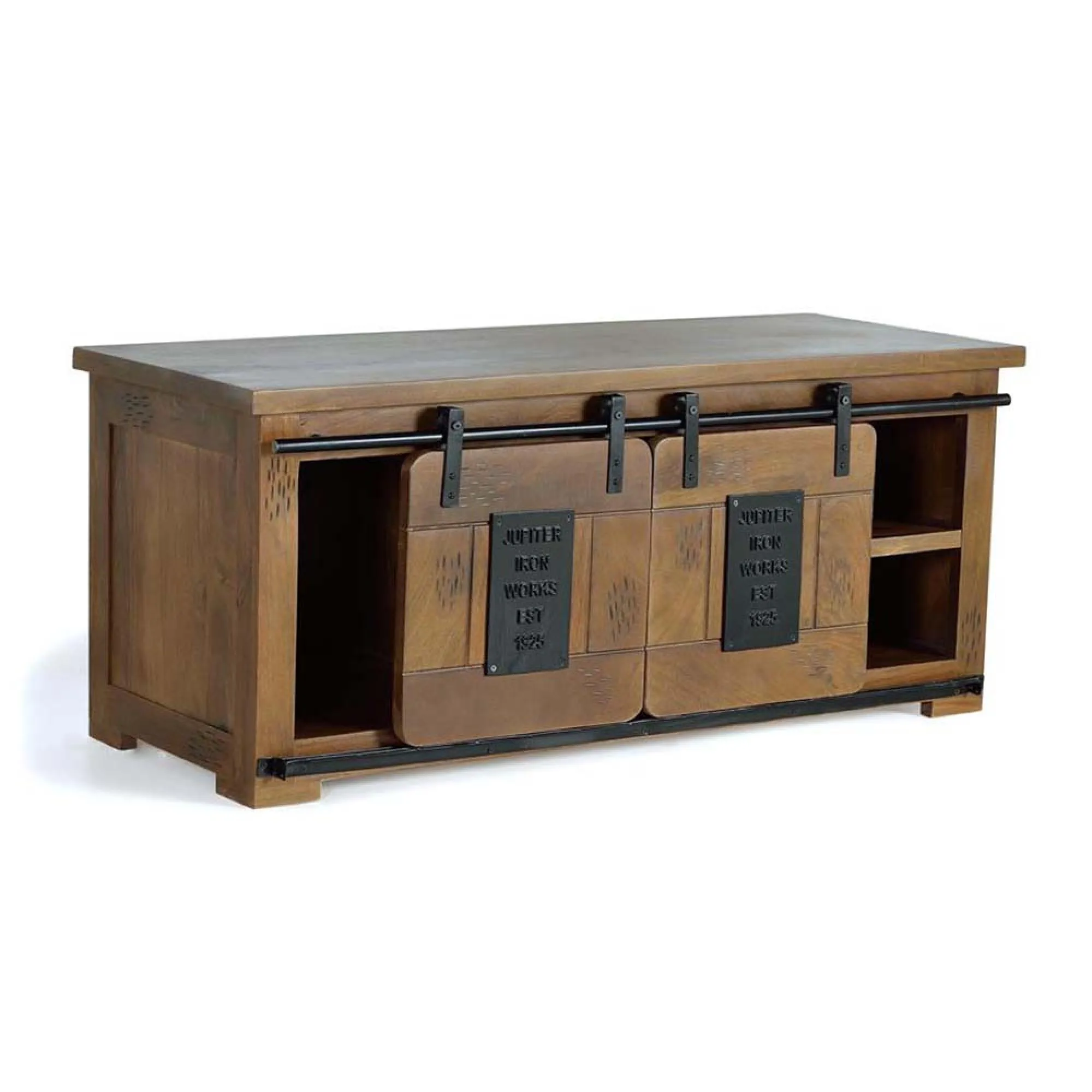 Iron Works TV Unit with Storage - Natural, Mango Wood