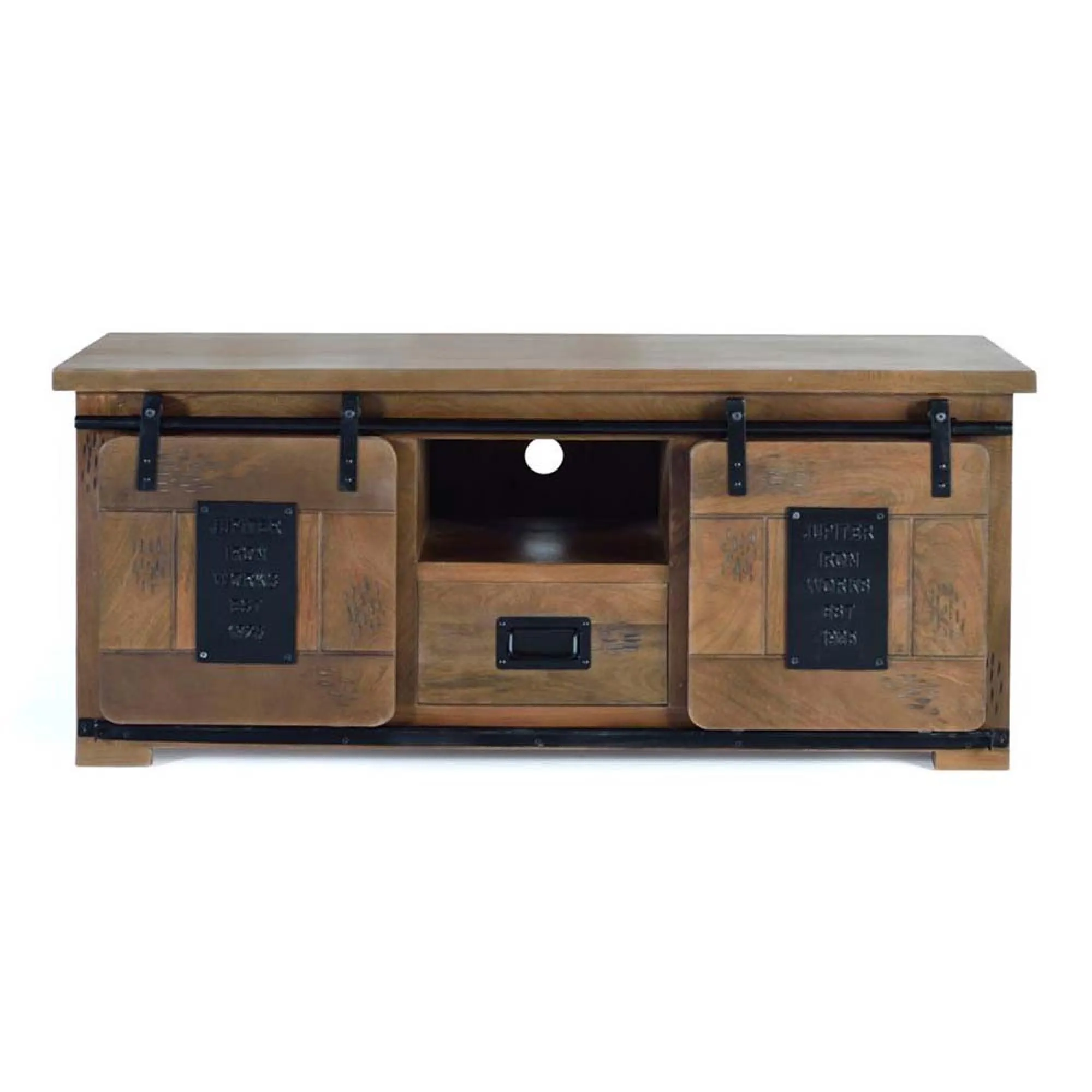 Iron Works TV Unit with Storage - Natural, Mango Wood