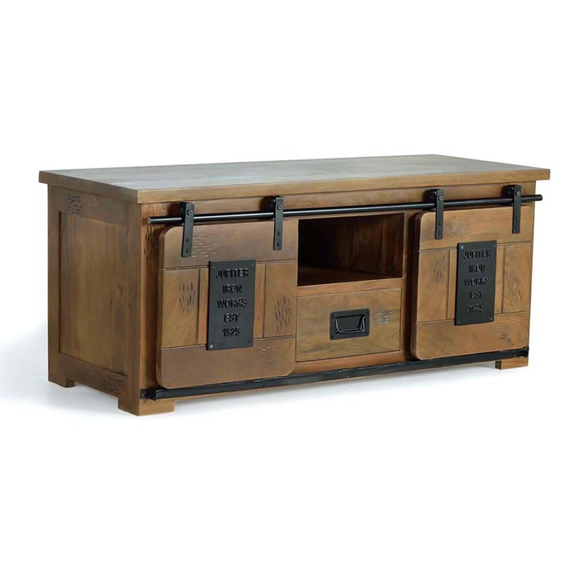 Iron Works TV Unit with Storage - Natural, Mango Wood