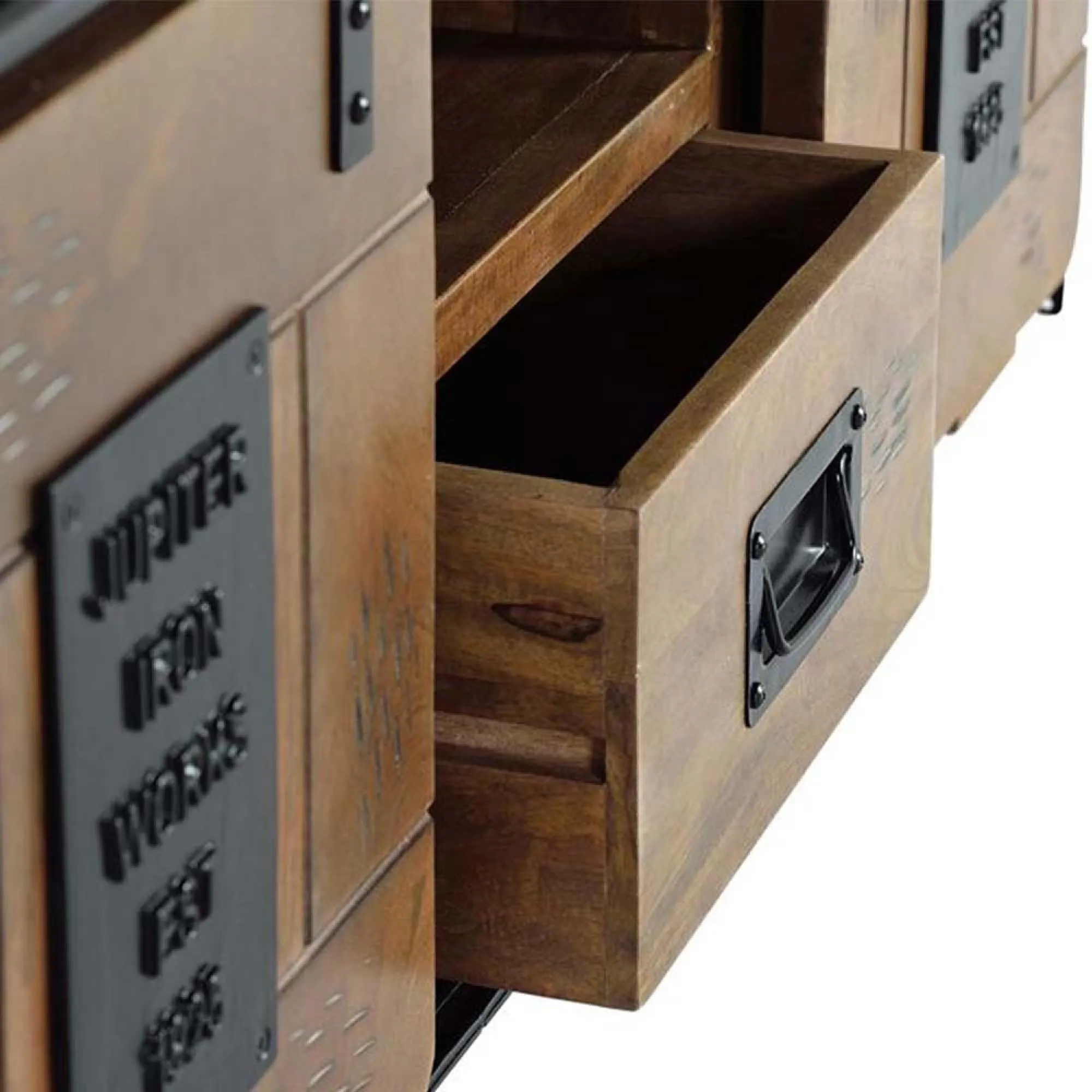 Iron Works TV Unit with Storage - Natural, Mango Wood