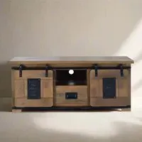 Iron Works TV Unit with Storage - Natural, Mango Wood