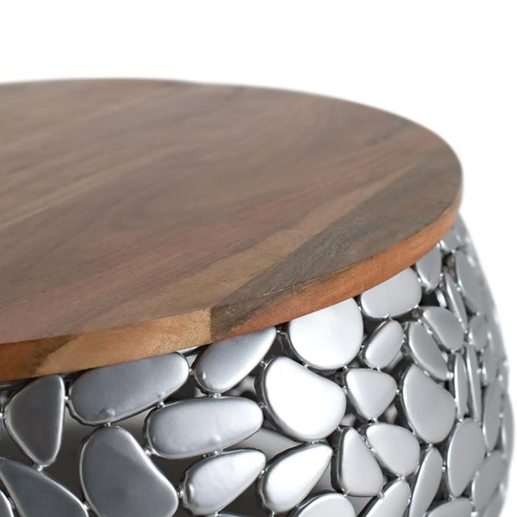 Jambiani Round Coffee Table Set of 2 - Chrome, Mango Wood