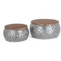Jambiani Round Coffee Table Set of 2 - Chrome, Mango Wood
