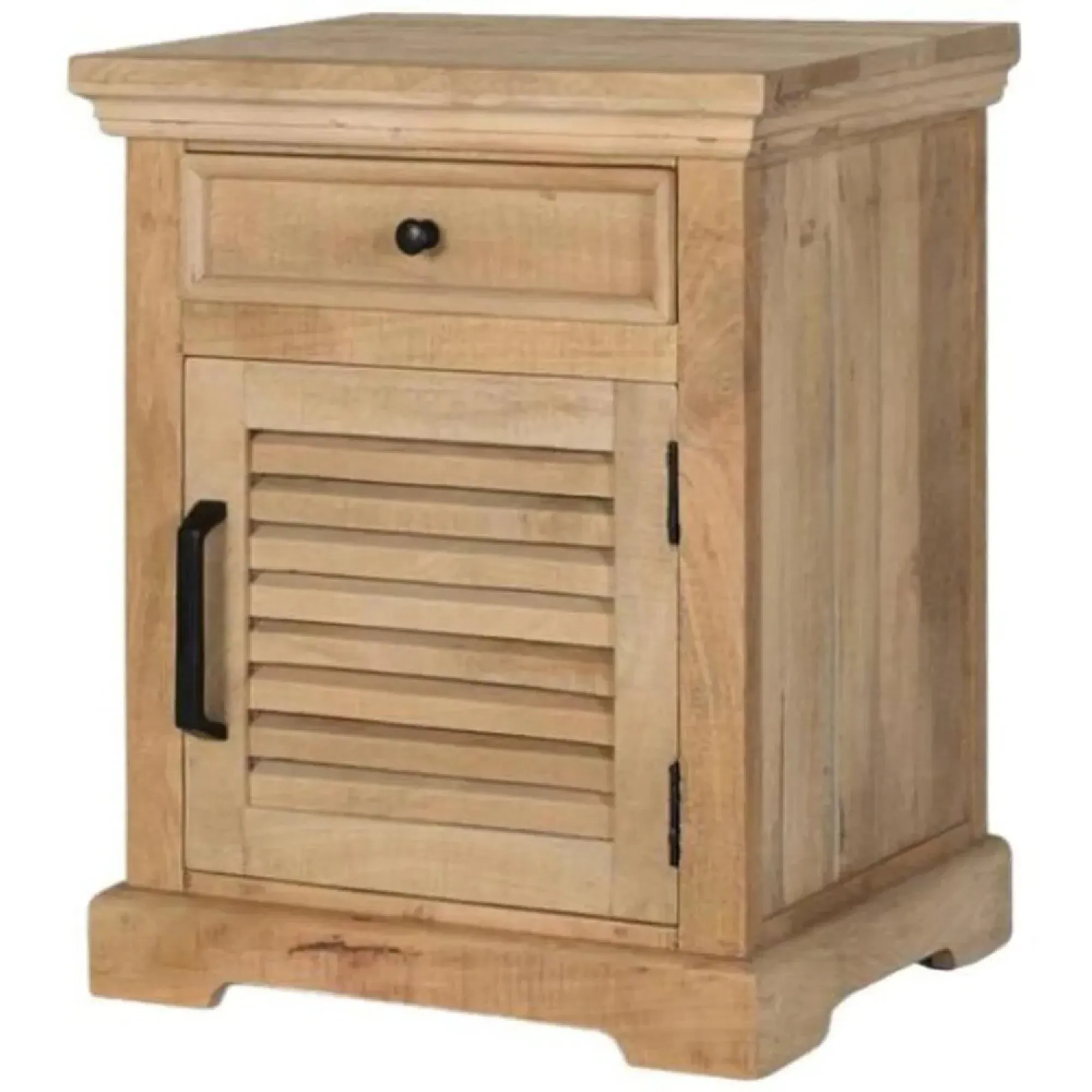 Jaylene Louvered 1 Door Bedside Table - Natural, Mango Wood