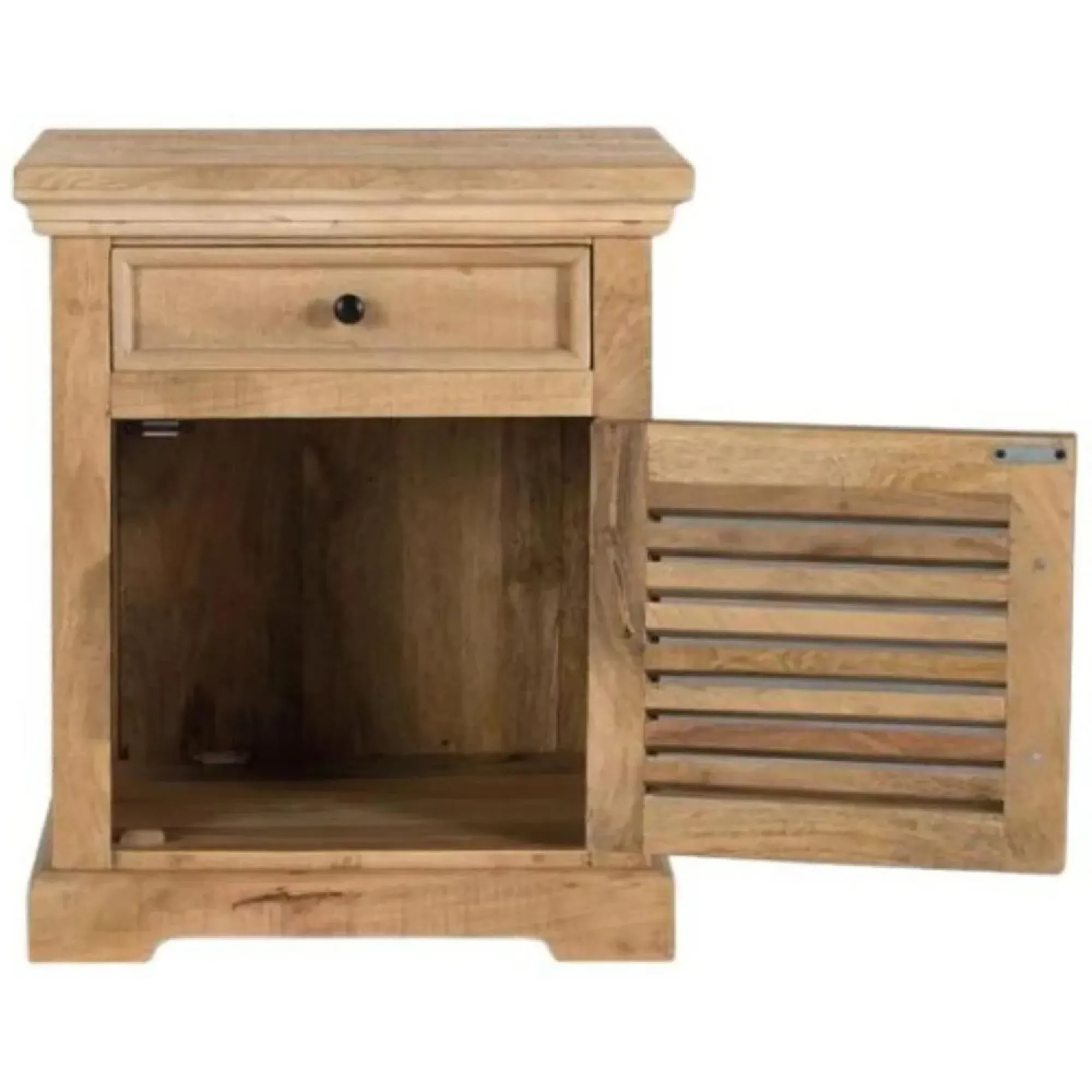 Jaylene Louvered 1 Door Bedside Table - Natural, Mango Wood