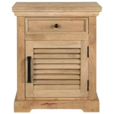 Jaylene Louvered 1 Door Bedside Table - Natural, Mango Wood
