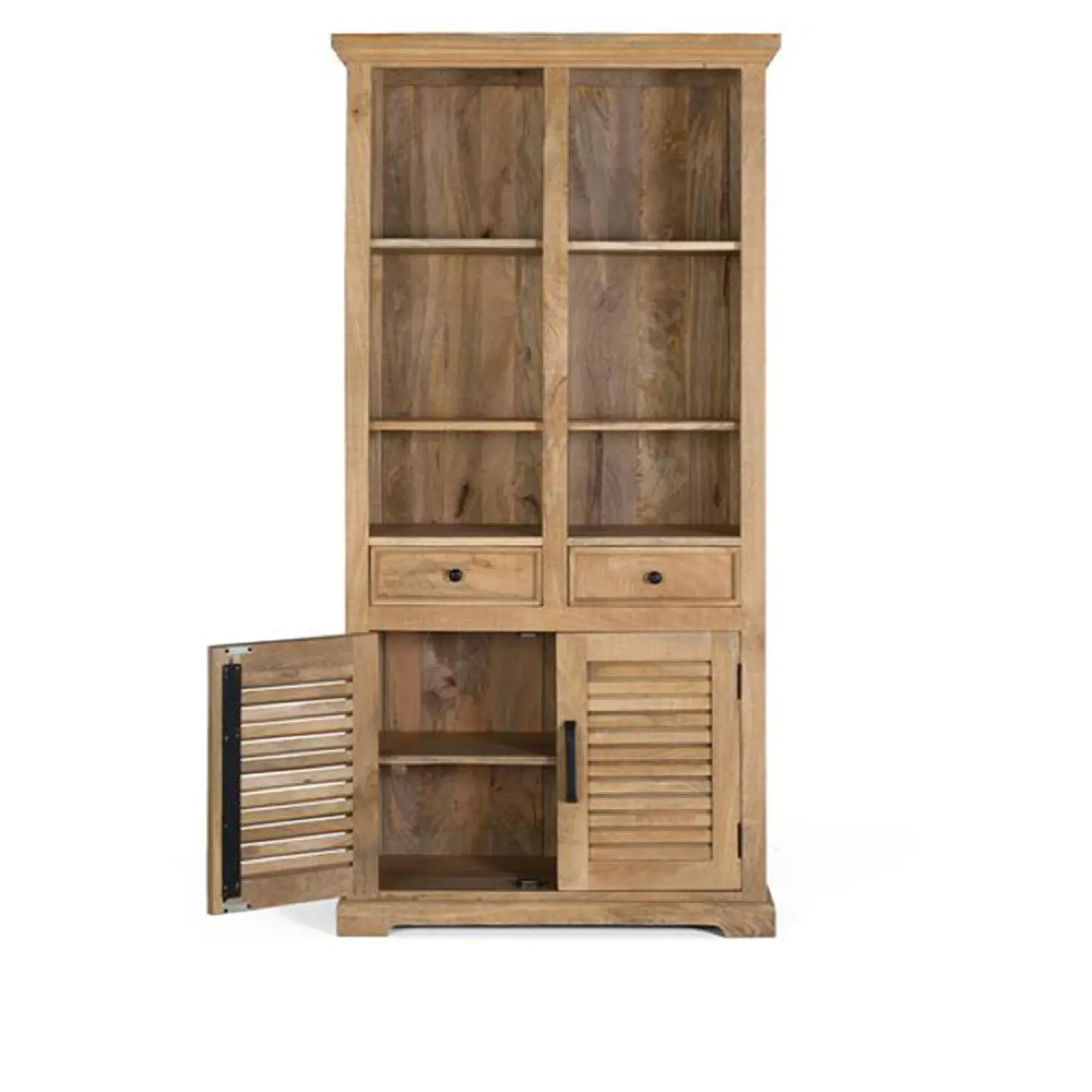 Jaylene Louvered Bookcase with Cupboard - Natural, Mango Wood