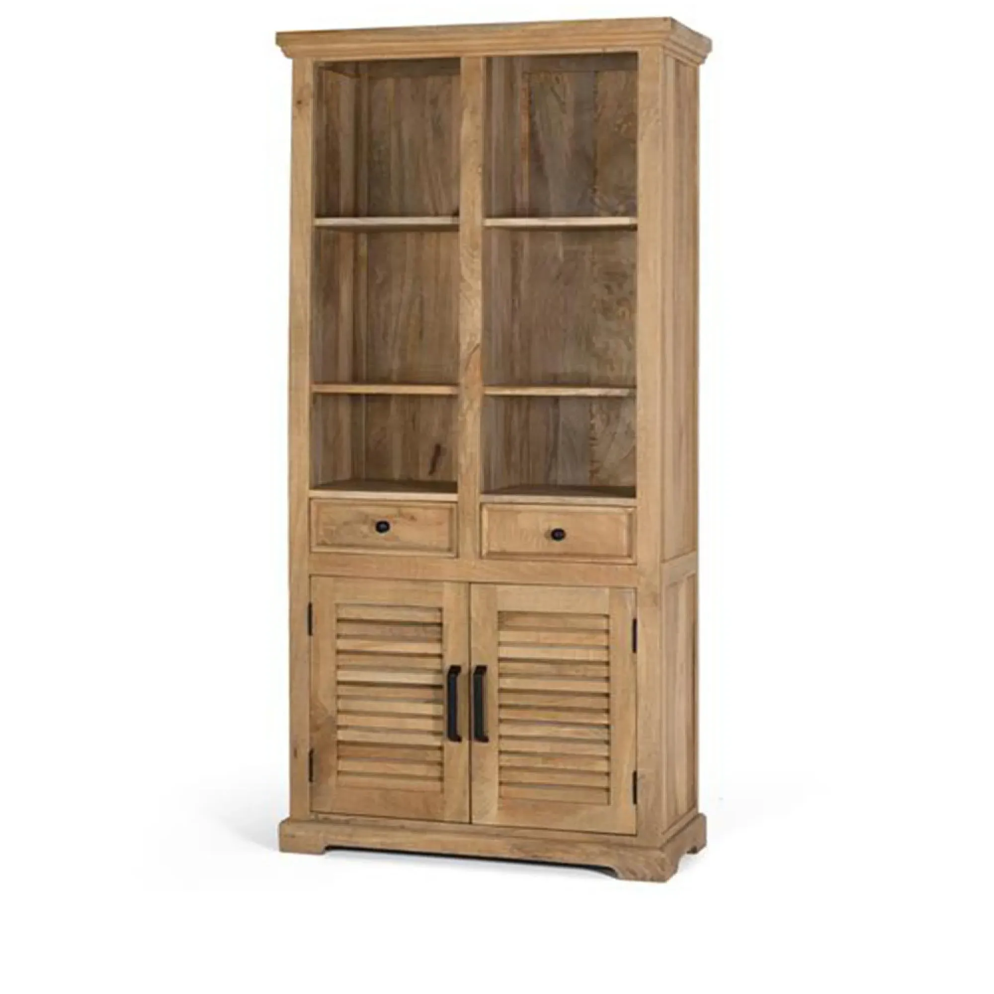 Jaylene Louvered Bookcase with Cupboard - Natural, Mango Wood