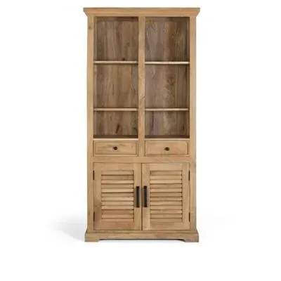 Jaylene Louvered Bookcase with Cupboard - Natural, Mango Wood