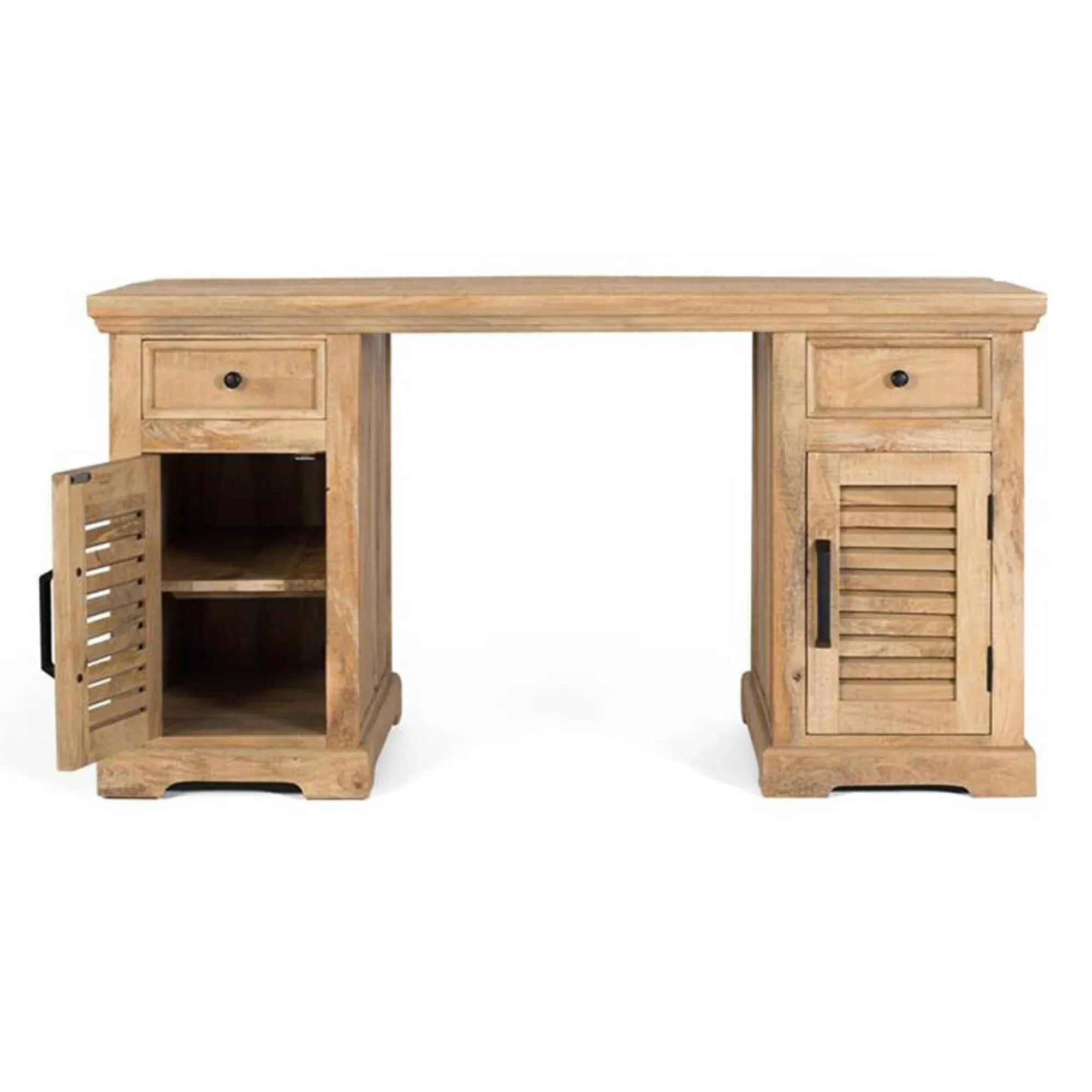 Jaylene Louvered Double Pedestal Desk - Natural, Mango Wood
