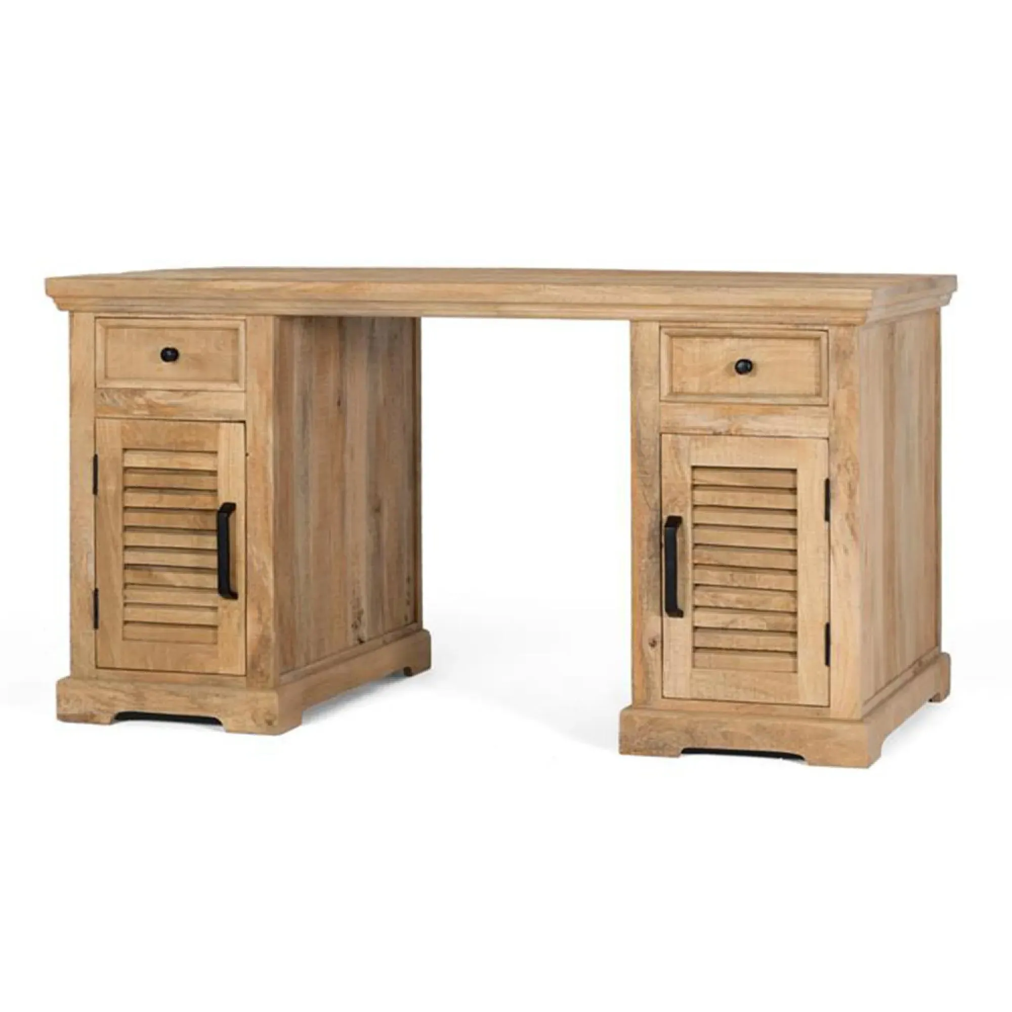 Jaylene Louvered Double Pedestal Desk - Natural, Mango Wood