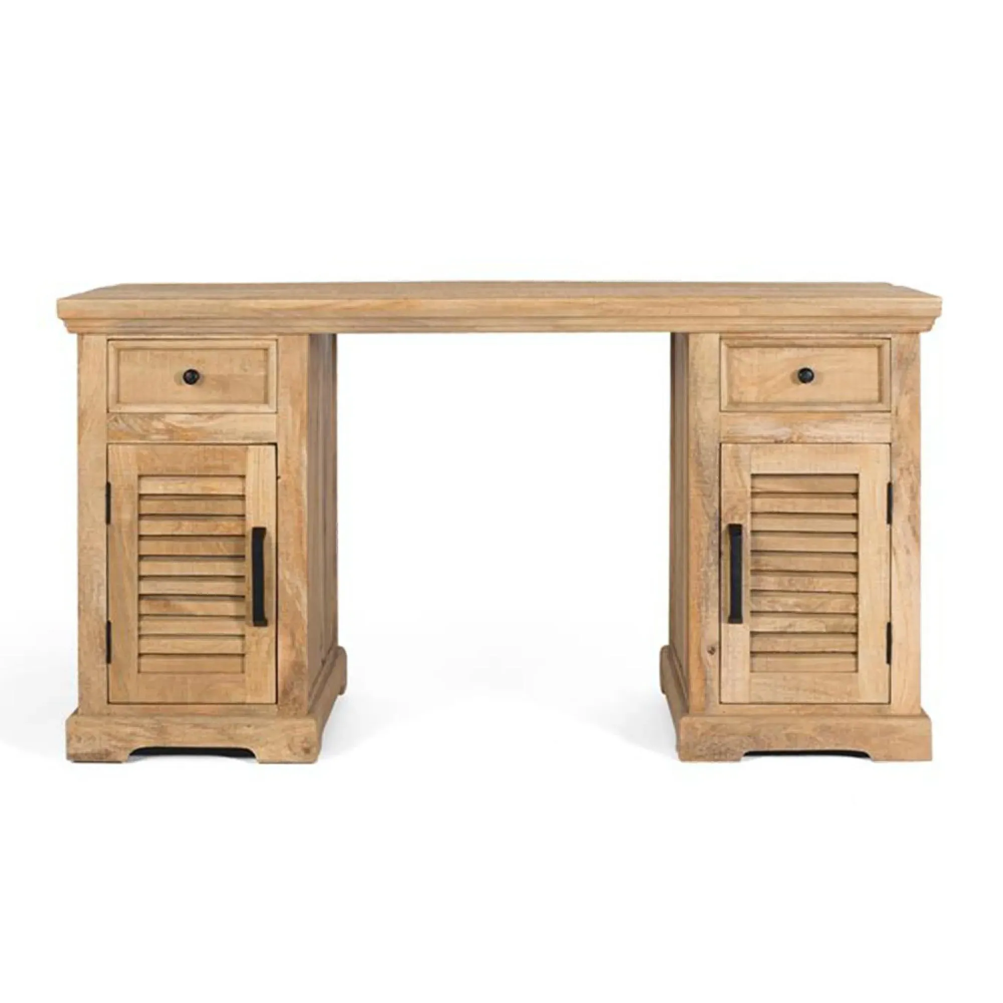 Jaylene Louvered Double Pedestal Desk - Natural, Mango Wood