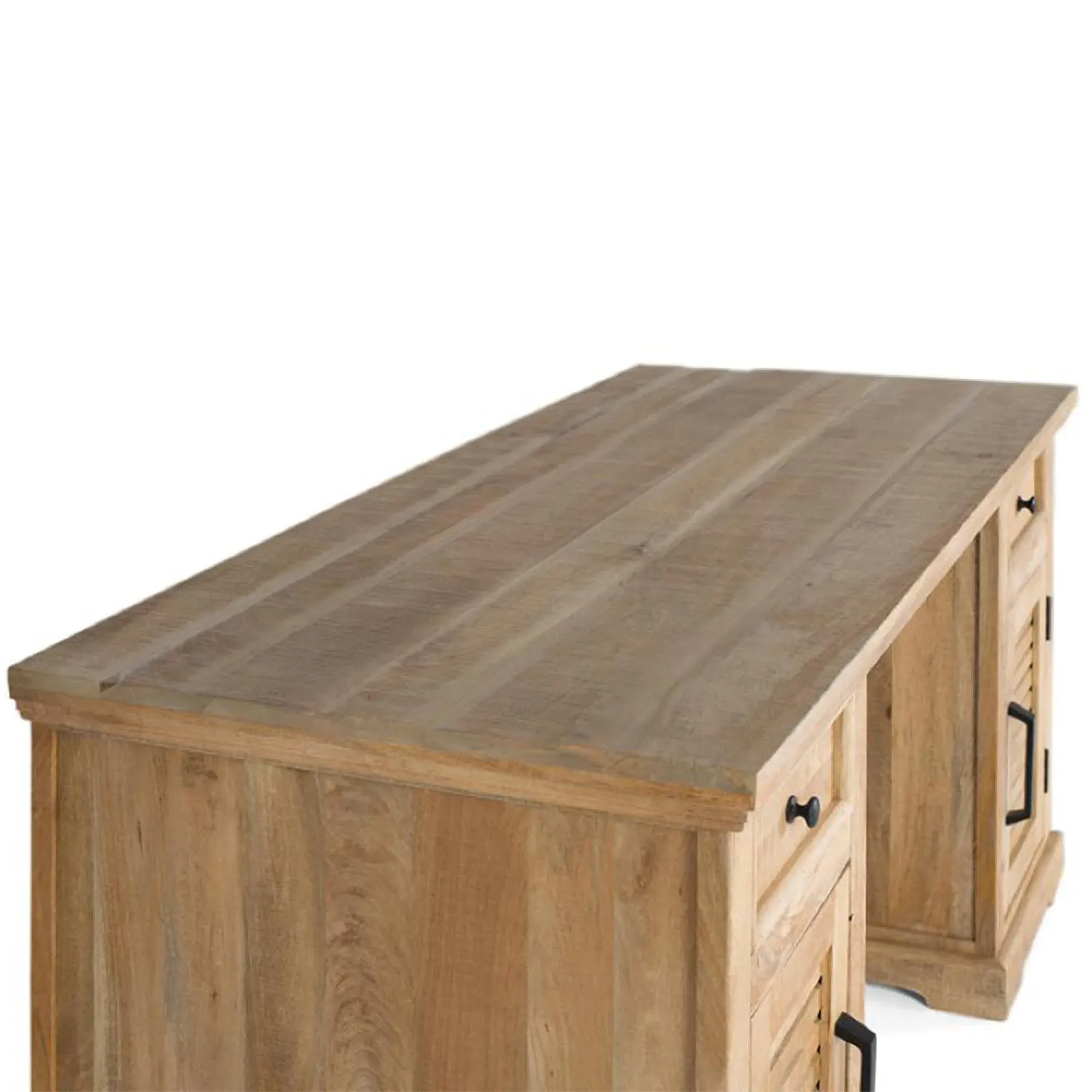 Jaylene Louvered Double Pedestal Desk - Natural, Mango Wood