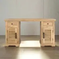 Jaylene Louvered Double Pedestal Desk - Natural, Mango Wood