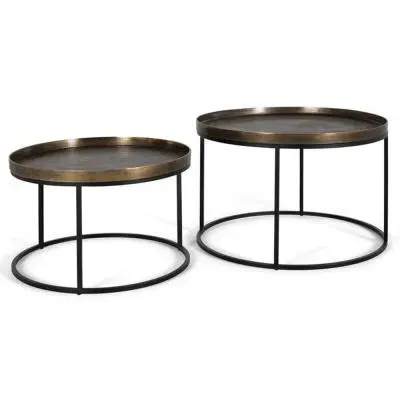 Juamoja Round Coffee Table Set of 2 - Bronze, Metal
