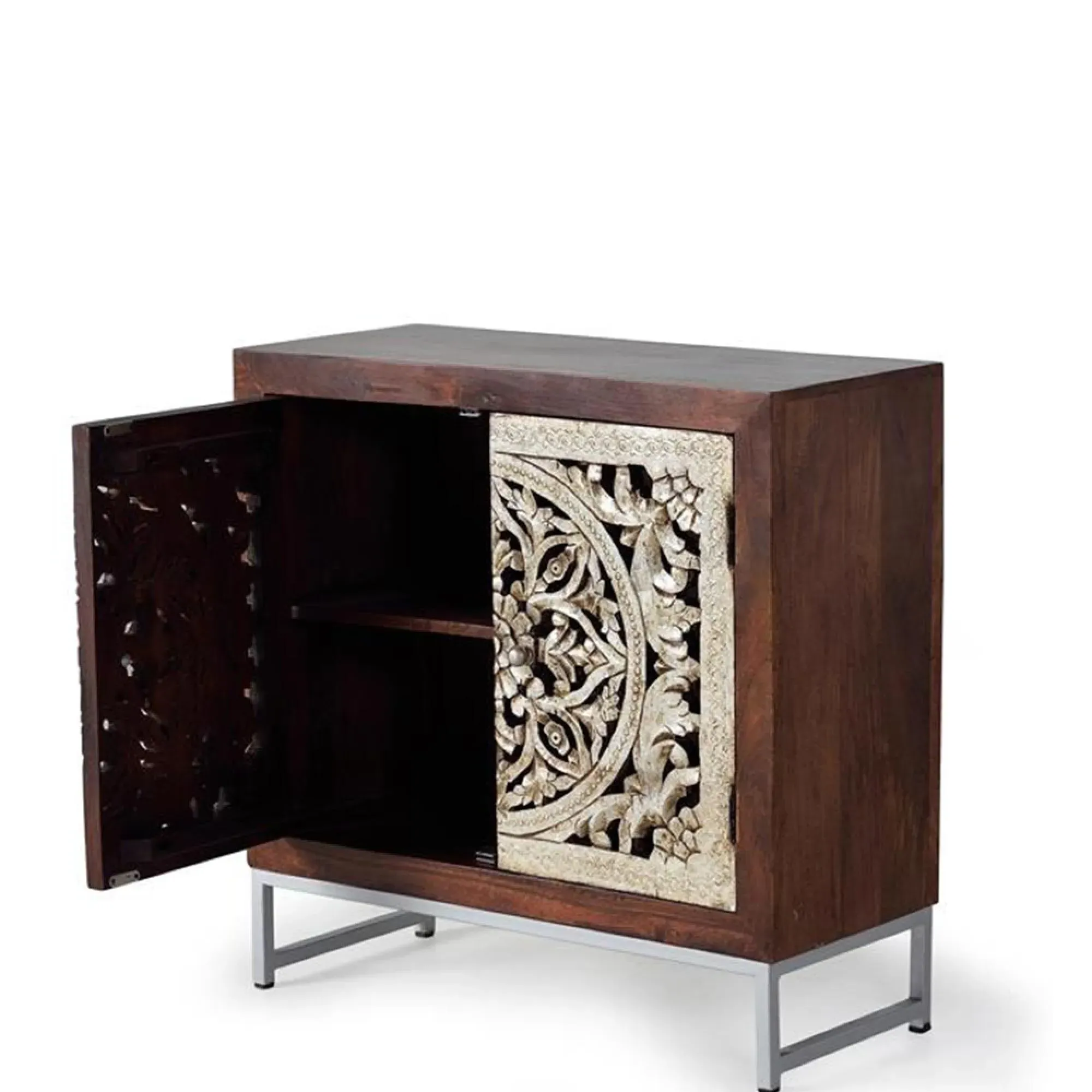 Jush Carved Small Sideboard - Dark Mango Wood