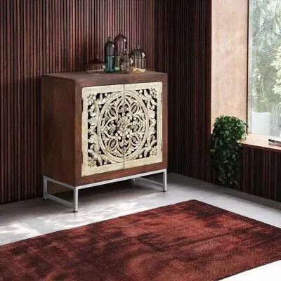 Jush Carved Small Sideboard - Dark Mango Wood