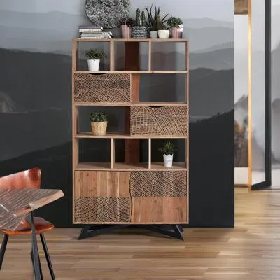 Karlstad Bookcase with Cupboard - Natural, Acacia Wood