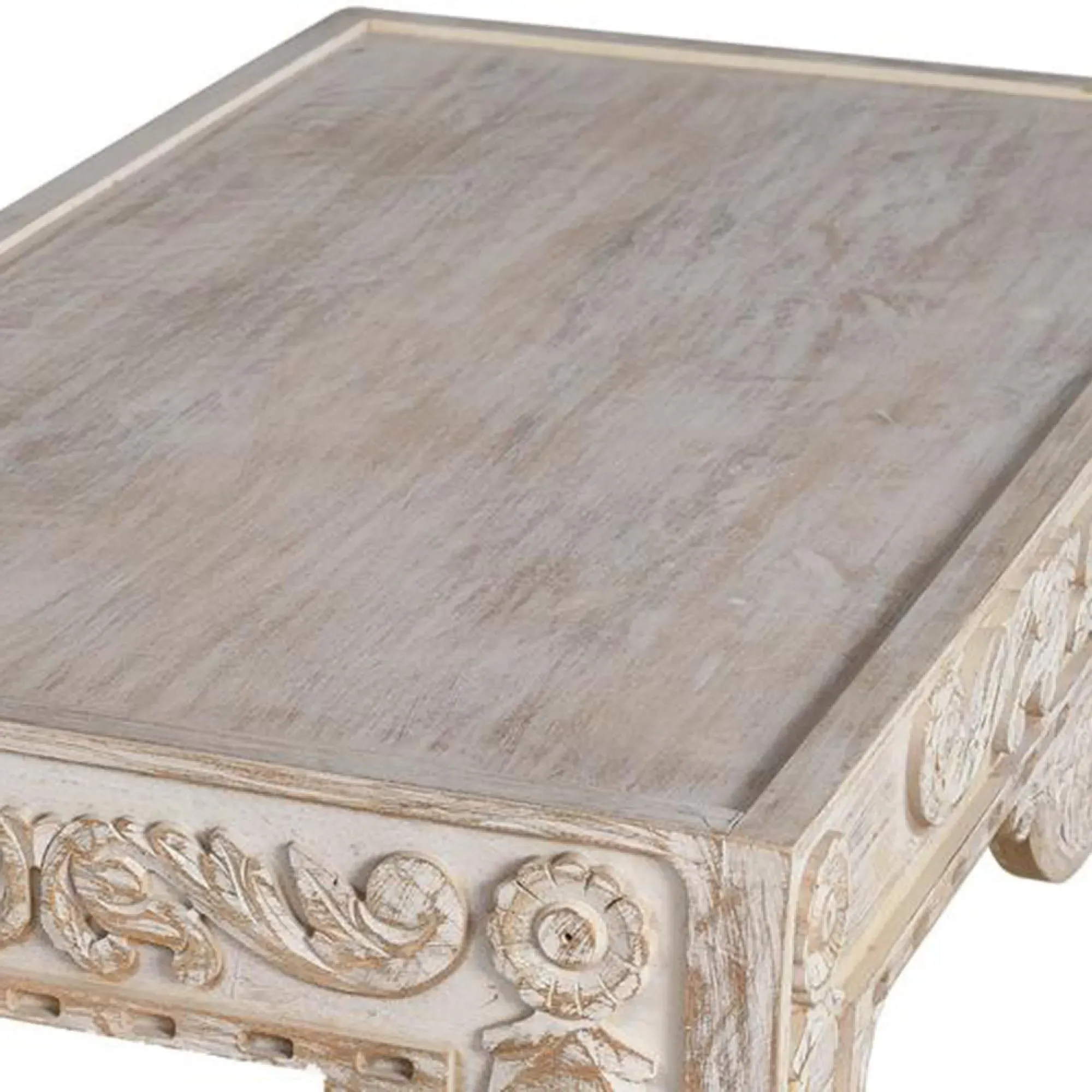 Kasherazi Carved Coffee Table - Aged White, Mango Wood